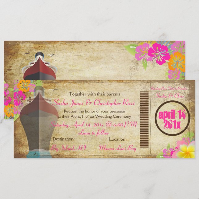 Tarjeta de embarque/barco de amor de época PixDezi (Anverso / Reverso)