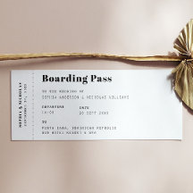 Tarjeta de embarque. Billete de destino viaje boda