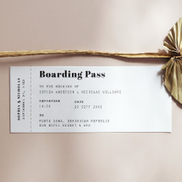 Tarjeta de embarque. Billete de destino viaje boda