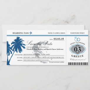 Tarjeta de embarque Blue Greece Save the Date