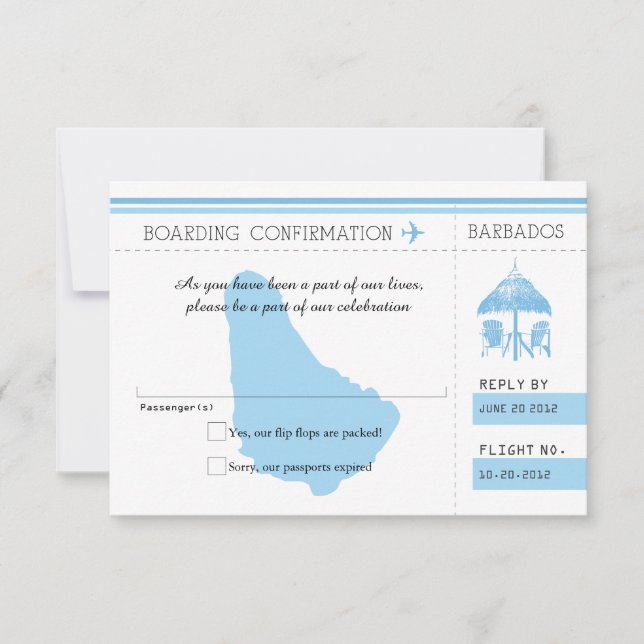 Tarjeta de embarque Blue RSVP para BARBADOS (Anverso)