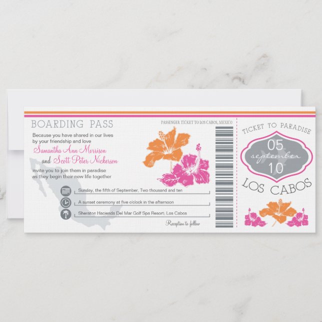 Tarjeta de embarque Boda a Los Cabos México (Anverso)