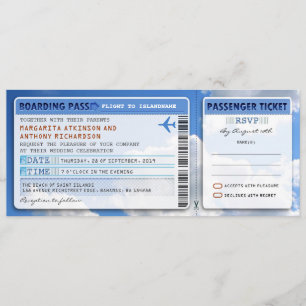 tarjeta de embarque boda ticket-invitación con rsv