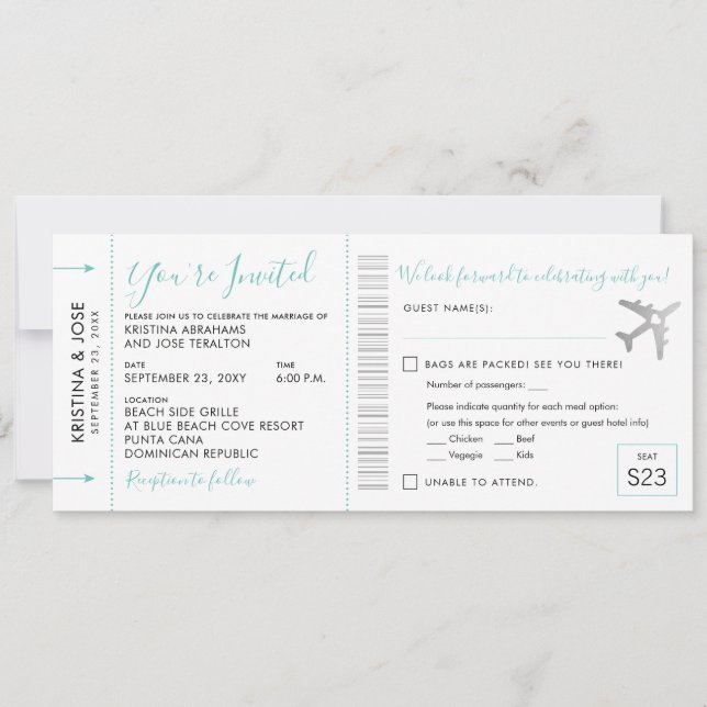 Tarjeta de Embarque Boleto de Avión Invitación Tod (Anverso)