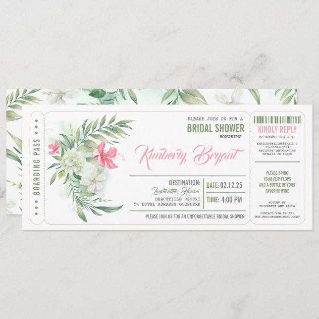 Tarjeta de embarque | Boleto Floral Beach Bridal S (Anverso / Reverso)
