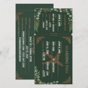 Tarjeta de embarque botánica Forest Green & Copper