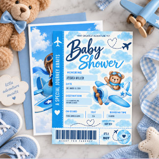 Tarjeta de embarque de avión de osito de peluche p