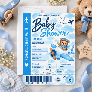 Tarjeta de embarque de avión de osito de peluche p