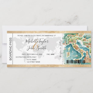 Tarjeta de embarque de boda de destino Italia