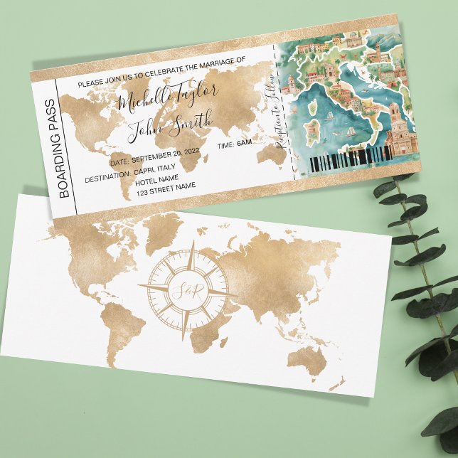 Tarjeta de embarque de boda de destino Italia (Subido por el creador)