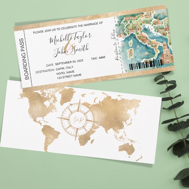 Tarjeta de embarque de boda de destino Italia (Subido por el creador)