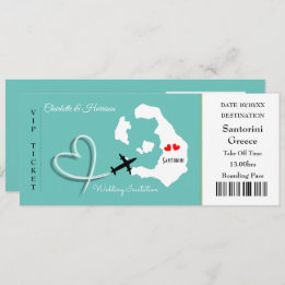 Tarjeta de embarque de boda Destino Santorini