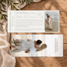 Tarjeta de embarque de boda minimalista elegante m