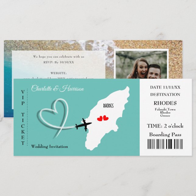 Tarjeta de embarque de Boda Rhodes Destino (Anverso / Reverso)