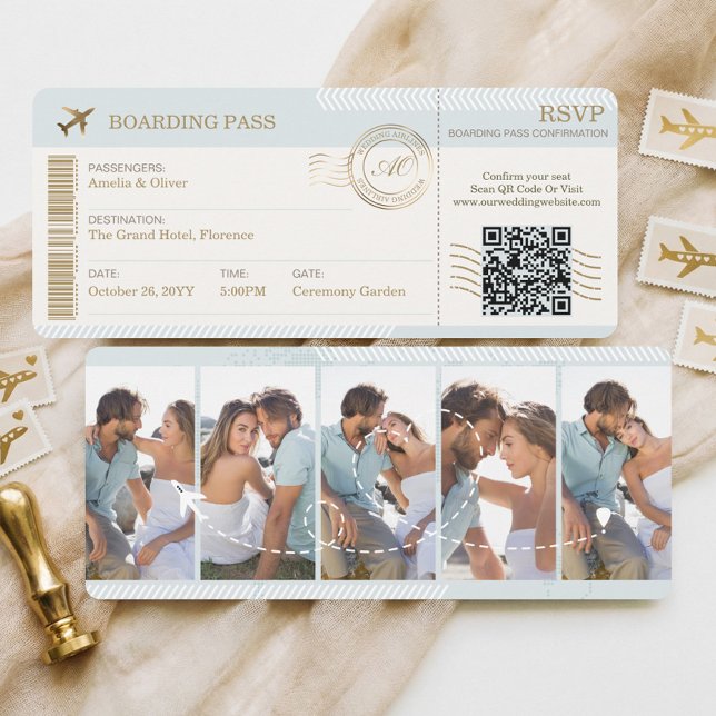 Tarjeta de embarque de destino Foto de boda (Destination Boarding Pass Ticket Photo Wedding Invitation)