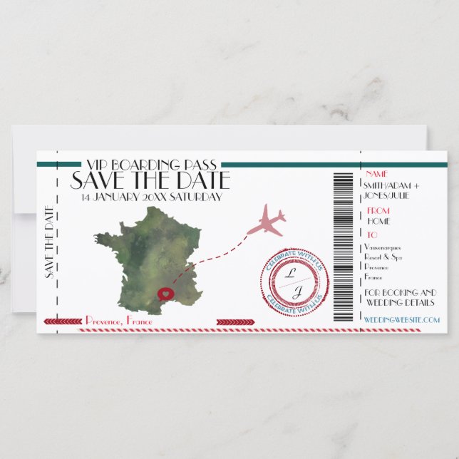 Tarjeta de embarque de fecha de reserva editable (Anverso)