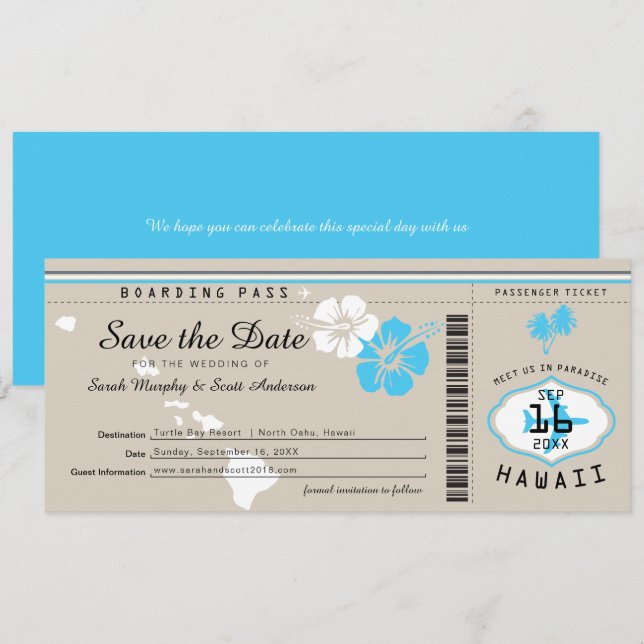 Tarjeta de embarque de Hawaii Tand y Blue Save the (Anverso / Reverso)