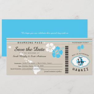 Tarjeta de embarque de Hawaii Tand y Blue Save the