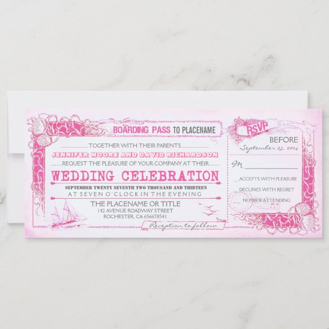 Tarjeta de embarque de invitación a boda náutica r (Anverso)
