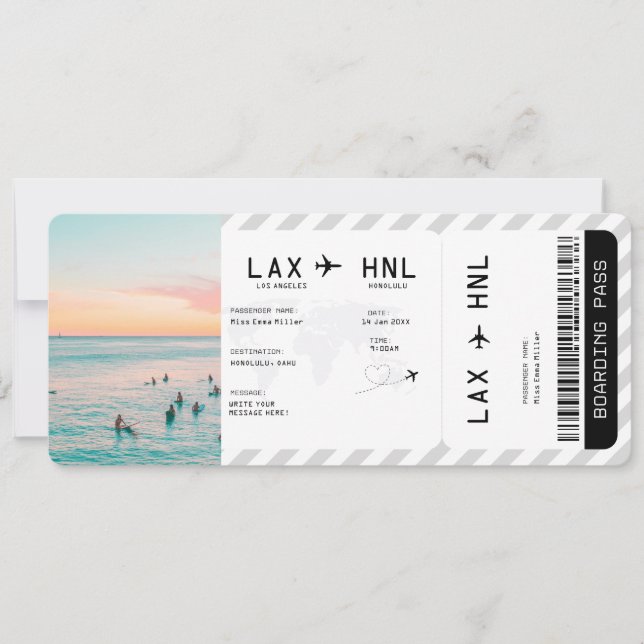 Tarjeta de embarque de viaje sorpresa en avión (Anverso)