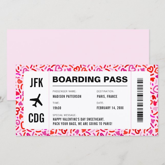 Tarjeta de embarque de vuelo de día de San Valentí (Anverso / Reverso)