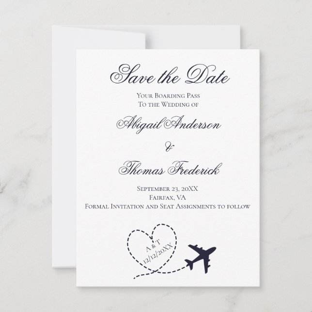 Tarjeta de embarque Destino Avión Corazón Boda   (Anverso)