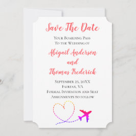 Tarjeta de embarque destino avión corazón boda