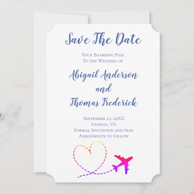 Tarjeta de embarque Destino Avión Corazón Boda   (Anverso)