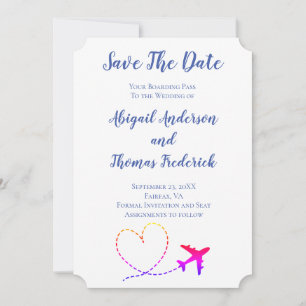 Tarjeta de embarque Destino Avión Corazón Boda  