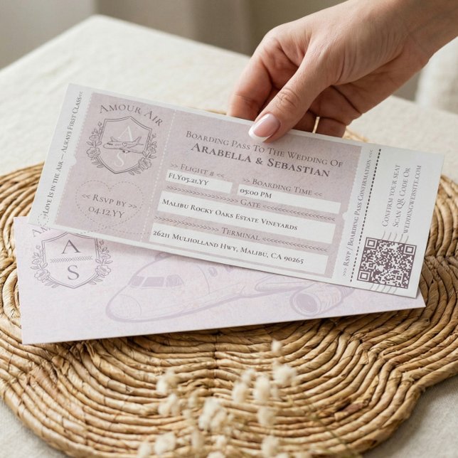Tarjeta de Embarque Destino de Viaje Boda (Boarding Plane Ticket Travel Destination Wedding Invitation)