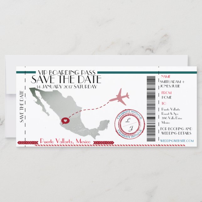 Tarjeta de embarque editable para guardar la fecha (Anverso)