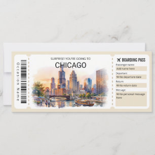 Tarjeta de embarque editable para viaje a Chicago