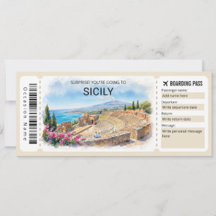 Tarjeta de embarque editable para viaje a Sicilia