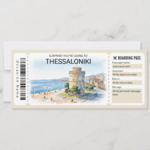 Tarjeta de embarque editable para viaje a Tesalóni