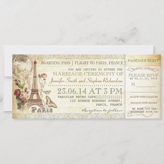 tarjeta de embarque entradas de boda para PARÍS (Anverso)