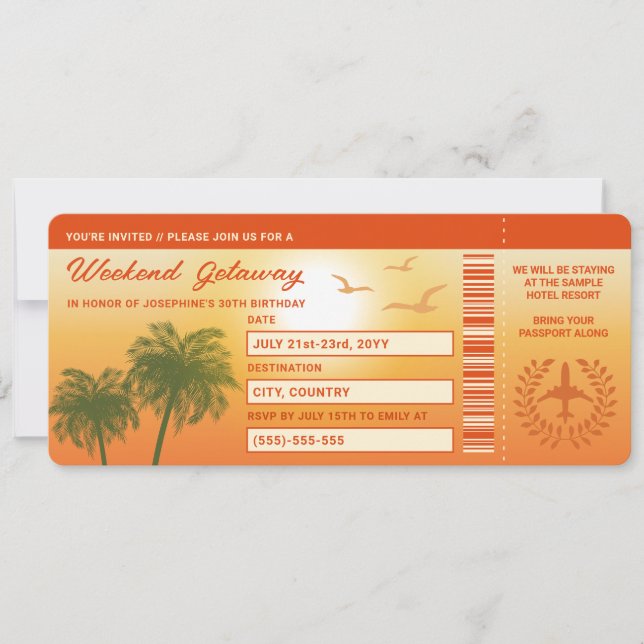 Tarjeta de embarque falsa para escapada de cumplea (Anverso)