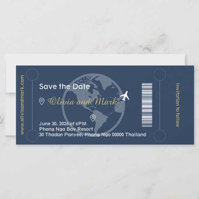 Tarjeta de embarque - Fecha de guardado - Azul mar (Anverso)