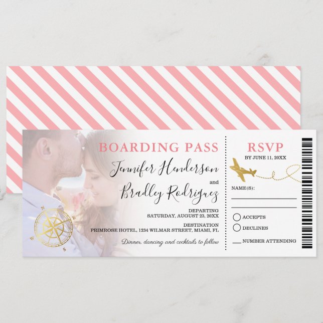 Tarjeta de embarque | Foto de boda de destino (Anverso / Reverso)