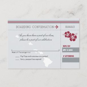 Tarjeta de embarque Gray Red RSVP para HAWAII