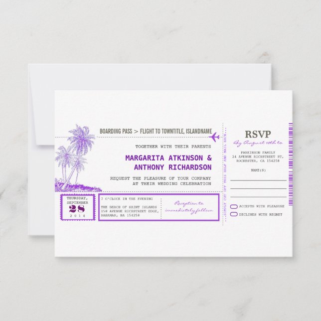 tarjeta de embarque invitaciones de boda con confi (Anverso)