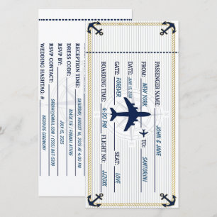 Tarjeta de embarque náutica azul y blanco costero