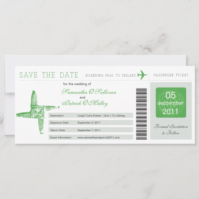 Tarjeta de embarque para boda Cruz de Santa Brígid (Anverso)