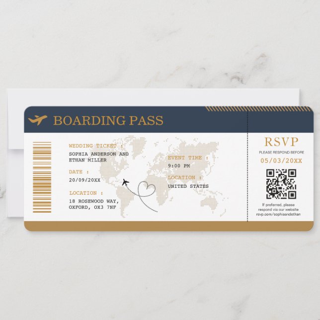 Tarjeta de embarque para boda de destino (Anverso)