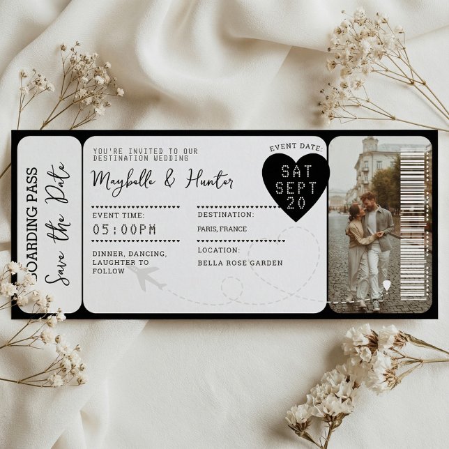 Tarjeta de embarque para boda de destino Código QR (Destination Wedding Boarding Pass Ticket QR Code)