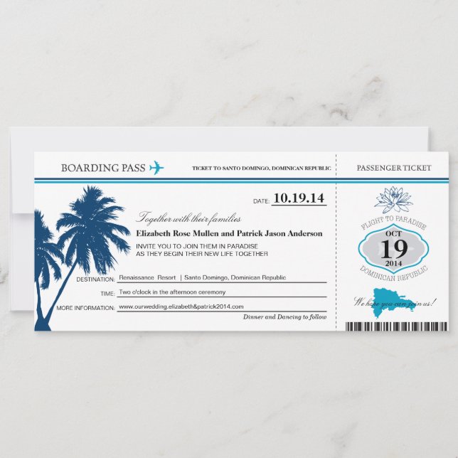Tarjeta de embarque para Boda de la República Domi (Anverso)