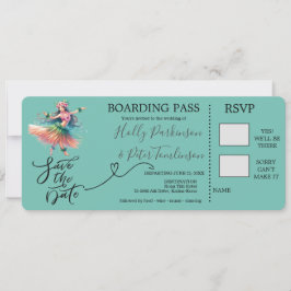 Tarjeta de embarque para boda en Hawái
