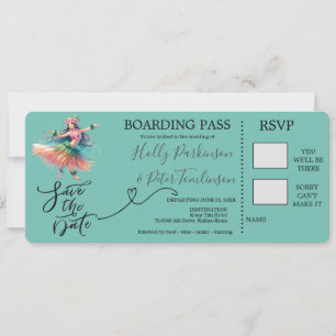 Tarjeta de embarque para boda en Hawái