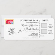 Tarjeta de embarque para boda en Roma, Italia