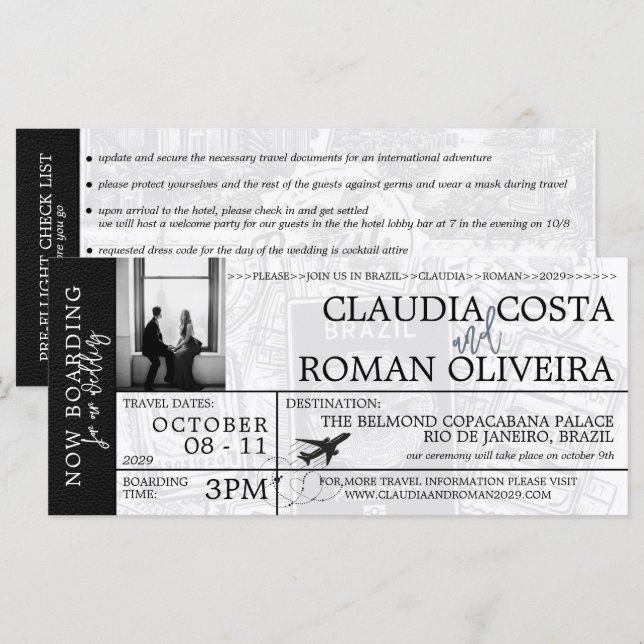 Tarjeta de embarque para Boda negro de Brasil (Anverso / Reverso)