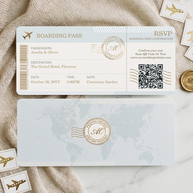 Tarjeta de Embarque para Bodas de Destino (Destination Boarding Pass Ticket Photo Wedding Invitation)